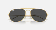 Gold aviator sunglasses with dark gray mirrored lenses and thin metal bridge