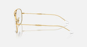 Gold aviator sunglasses side view with clear lenses and transparent temple tips