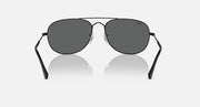 Ray-Ban metal sunglasses with dark gray lenses and curved black end pieces, front