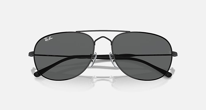 Ray-Ban metal sunglasses with dark gray lenses and slim wire temples, front view