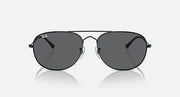 Ray-Ban metal sunglasses with dark gray lenses and thin black frame, front view