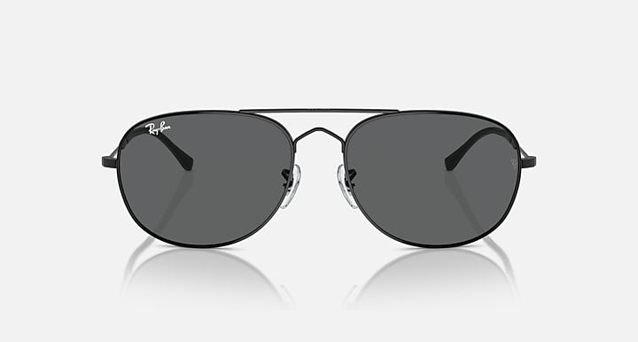 Ray-Ban metal sunglasses with dark gray lenses and thin black frame, front view