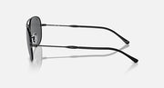 Ray-Ban metal sunglasses shown in side profile with dark gray lens and thin temples