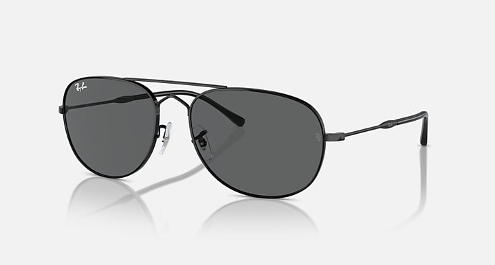 Ray-Ban metal sunglasses with dark gray lenses and black temples, aviator-style bridge