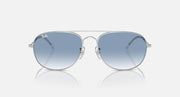 Ray-Ban metal sunglasses with light blue gradient lenses and thin silver frame, front
