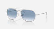 Ray-Ban metal sunglasses with light blue gradient lenses and clear bridge and temples