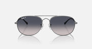 Ray-Ban aviator-style sunglasses, silver frame, dark-to-light gradient lenses