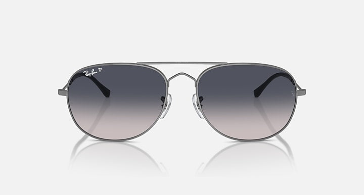 Ray-Ban aviator-style sunglasses, silver frame, dark-to-light gradient lenses