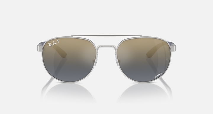 Ray-Ban sunglasses with silver frame and dark gradient mirrored lenses