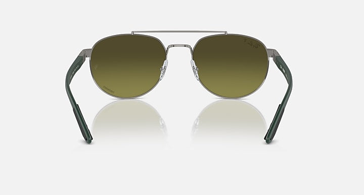 Ray-Ban sunglasses with green mirrored lenses and dark green metal frame