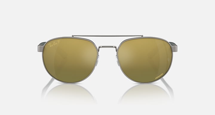 Ray-Ban sunglasses front view with olive mirrored lenses and green-tinted frame