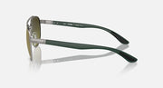 Ray-Ban sunglasses side view with olive lenses and dark green temple arms