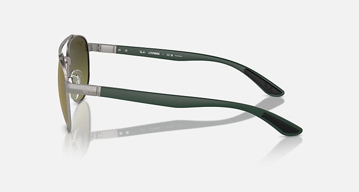 Ray-Ban sunglasses side view with olive lenses and dark green temple arms