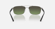 Ray-Ban Chromance RB3737CH sunglasses, front view; green lenses, silver frame, black temple tips