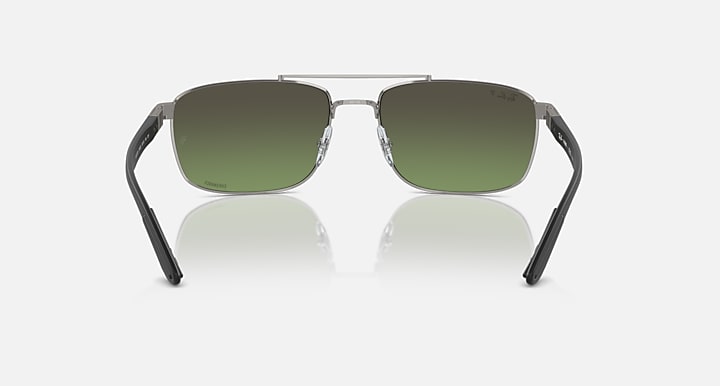 Ray-Ban Chromance RB3737CH sunglasses, front view; green lenses, silver frame, black temple tips