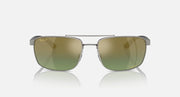 Ray-Ban Chromance RB3737CH sunglasses, green lenses, silver rectangular frame, front view