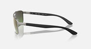 Ray-Ban Chromance RB3737CH sunglasses, side view; green lenses, silver frame, black temple arms
