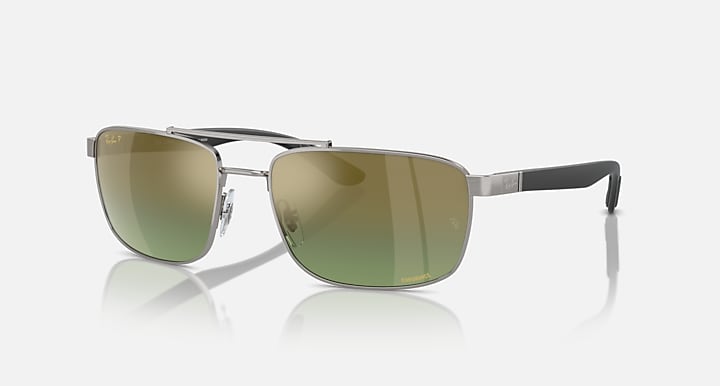 Ray-Ban Chromance RB3737CH sunglasses with green mirrored lenses, silver frame, black tips