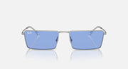 Rectangular Ray-Ban sunglasses with silver frame and blue square lenses