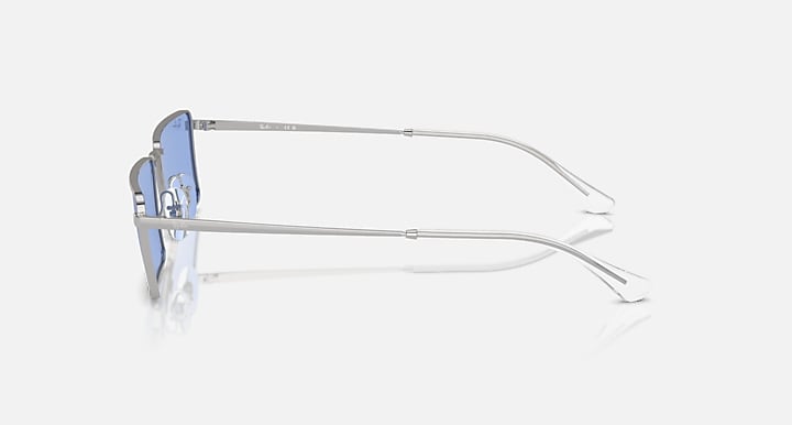 Rectangular Ray-Ban sunglasses, silver frame with blue lens side profile