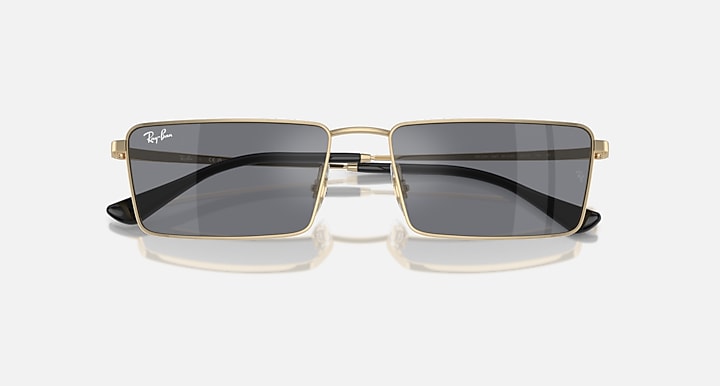 Ray-Ban Emy sunglasses with gold frame and smoke-blue rectangular lenses