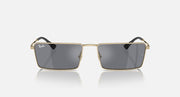 Rectangular Ray-Ban sunglasses with gold frame and dark mirrored lenses