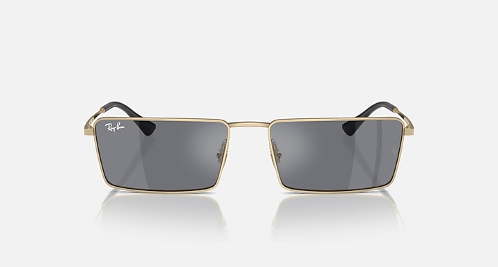 Rectangular Ray-Ban sunglasses with gold frame and dark mirrored lenses