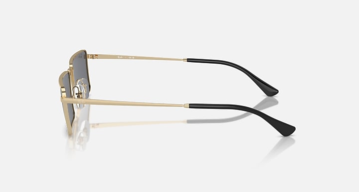 Rectangular Ray-Ban sunglasses, gold frame with black temple tips and dark lenses