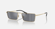 Rectangular Ray-Ban sunglasses, light gold frame with dark mirrored lenses