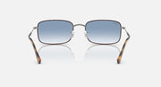 Front-view sunglasses with blue lenses, silver frame and tortoise brown arms