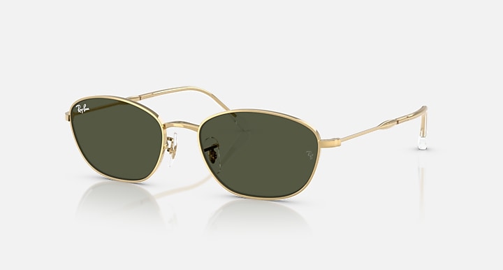 Gold oval sunglasses with dark green lenses and clear gradient brown tint