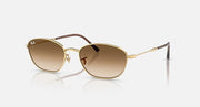 Gold oval sunglasses with brown lenses and clear gradient blue tint
