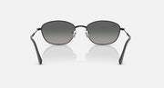 Sunglasses with dark gray lenses and black metal frames, front view.
