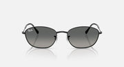 Sunglasses with dark gray lenses and black metal frames, front view.