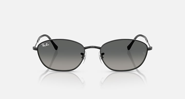Sunglasses with dark gray lenses and black metal frames, front view.