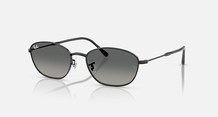 Sunglasses with dark gray lenses and black metal frames, oval style.