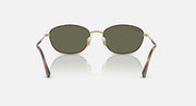 Ray-Ban oval sunglasses with dark green lenses, gold frame, tortoise arms