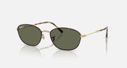 Ray-Ban oval sunglasses with gold metal frame and dark green lenses