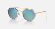 Ray-Ban round sunglasses with gold frame and teal gradient lenses