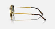 Round sunglasses side view with gold metal frame and curved temple arms