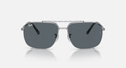 Metal square sunglasses with dark gray lenses, front view
