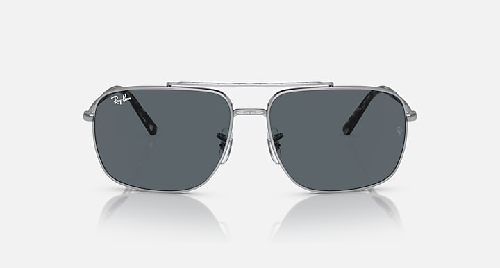 Metal square sunglasses with dark gray lenses, front view