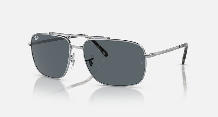 Ray-Ban metal square sunglasses with dark gray lenses, front angled view