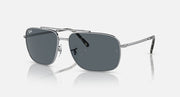 Ray-Ban metal square sunglasses with dark gray lenses, front angled view