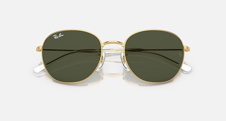 Ray-Ban round sunglasses, gold frame, dark green gradient lenses
