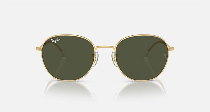 Ray-Ban round sunglasses, gold frame, deep green lenses