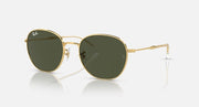 Ray-Ban round sunglasses, gold frame, dark green-tinted lenses