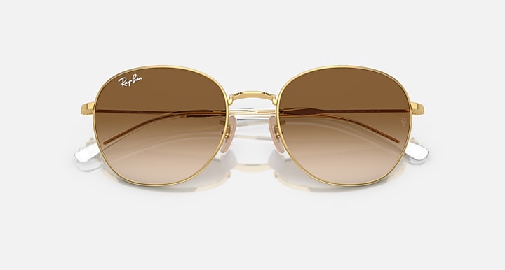 Ray-Ban round sunglasses, gold frame, dark brown gradient lenses