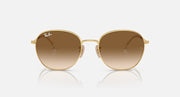 Ray-Ban round sunglasses, gold frame, warm brown lenses
