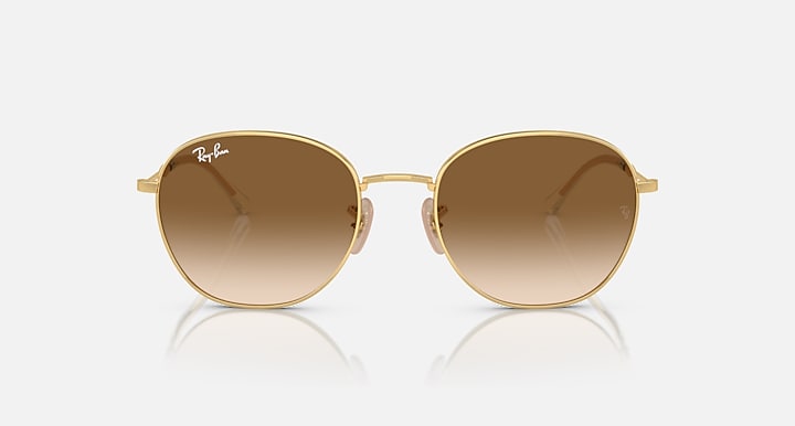 Ray-Ban round sunglasses, gold frame, warm brown lenses